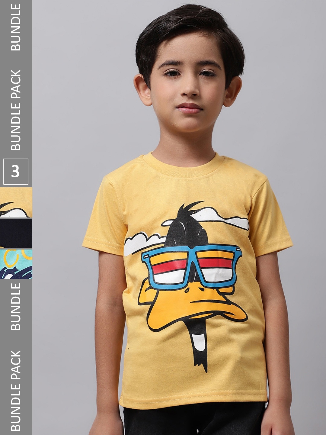 

BAESD Boys Pack Of 3 Printed Cotton T-Shirt, Yellow