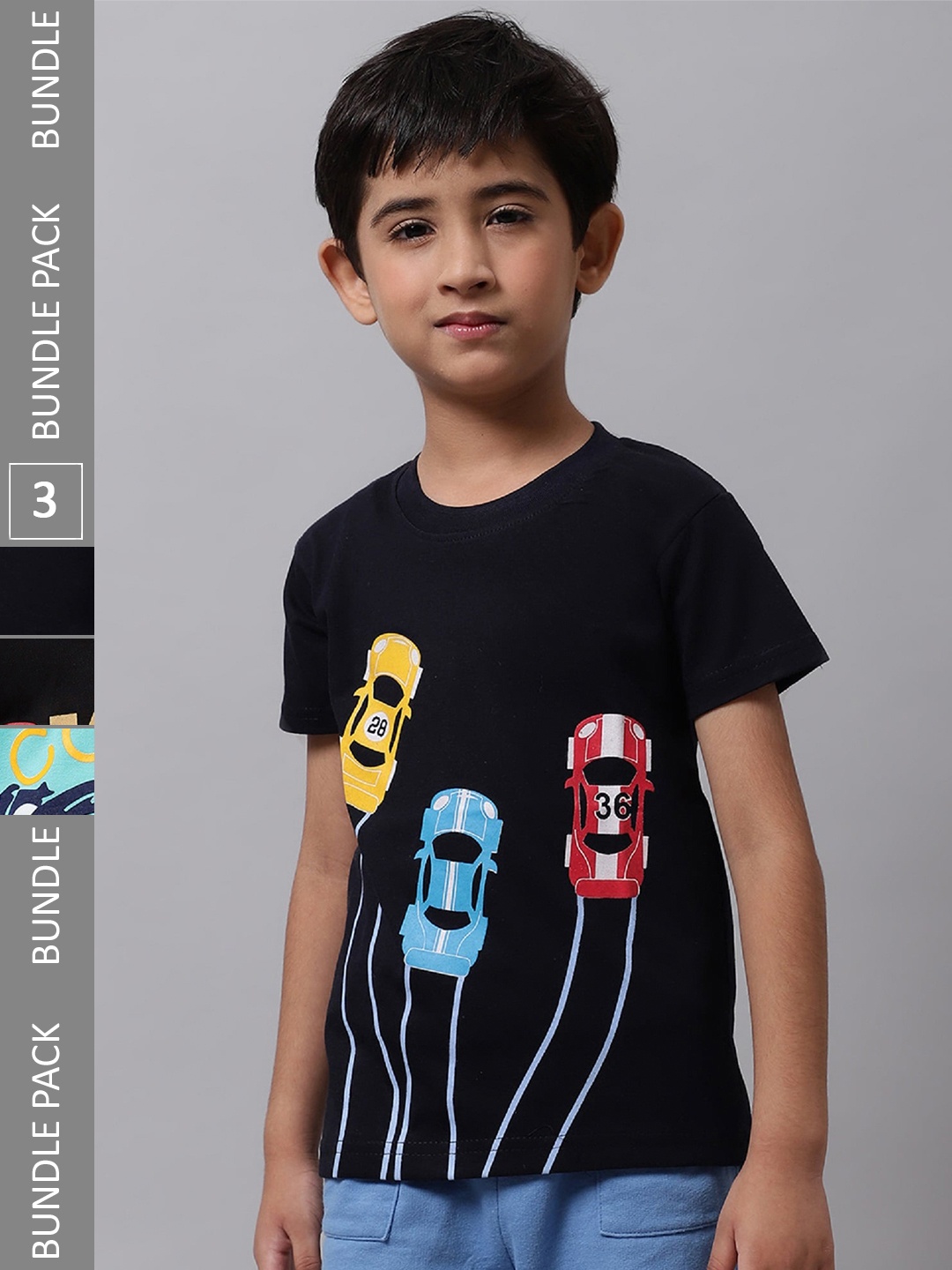 

BAESD Boys Pack Of 3 Printed Cotton T-shirts, Black