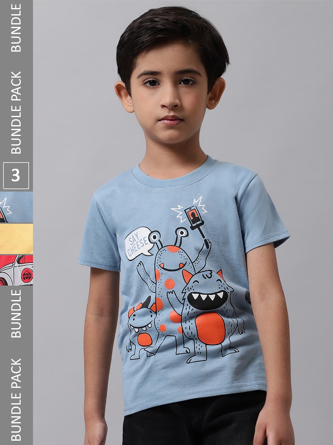 

BAESD Boys Pack Of 3 Printed Cotton T-shirts, Blue