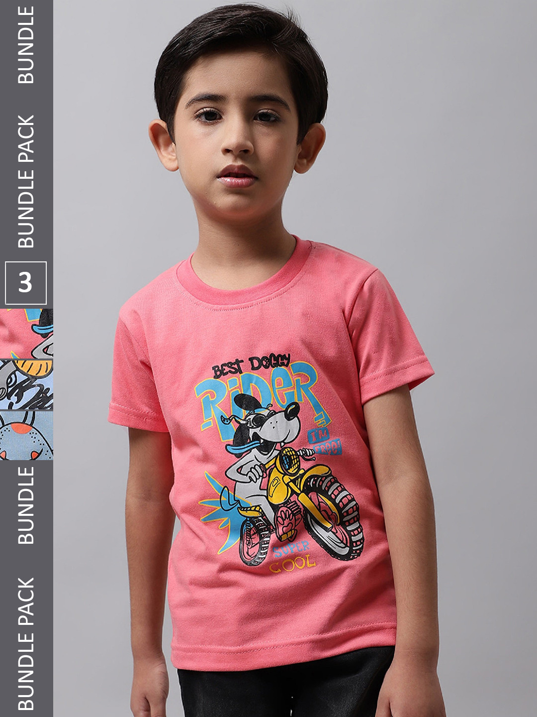 

BAESD Boys Pack Of 3 Printed Cotton T-Shirt, Pink