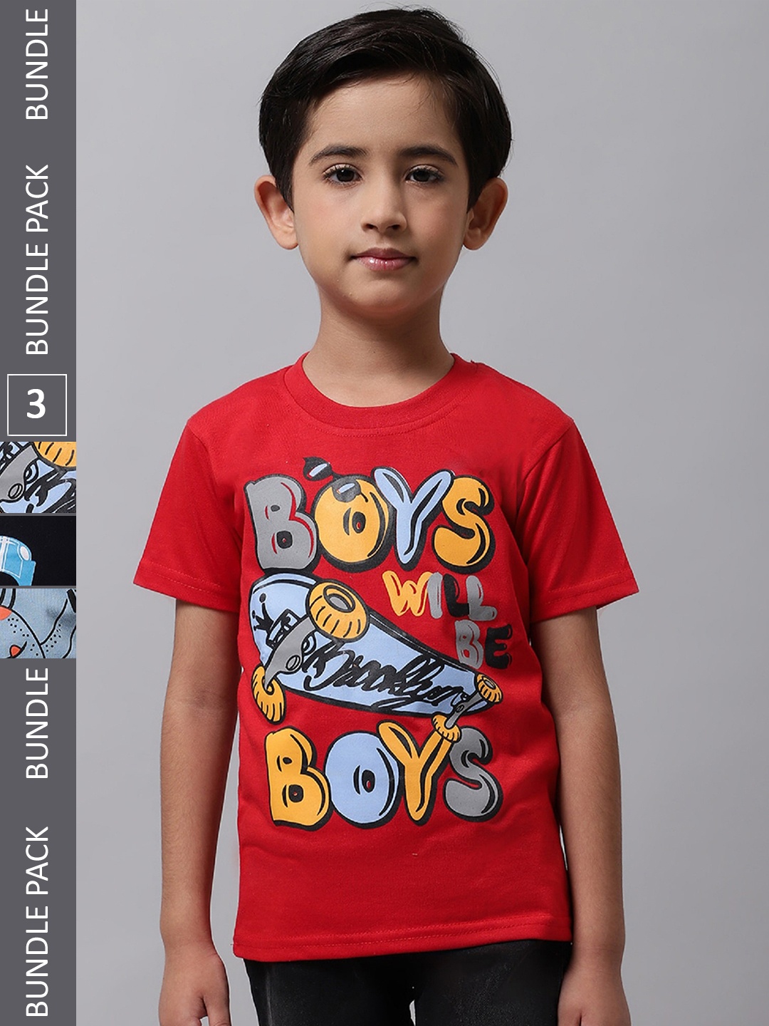 

BAESD Boys Pack Of 3 Graphic Printed Cotton T-shirt, Red
