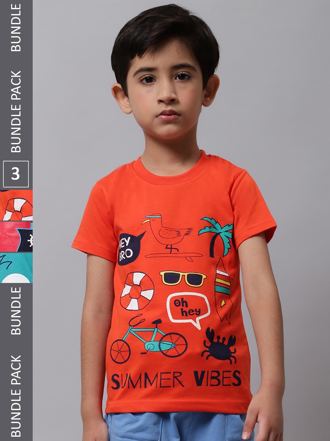 BAESD Boys Pack Of 3 Graphic Printed Cotton T-shirt, Orange