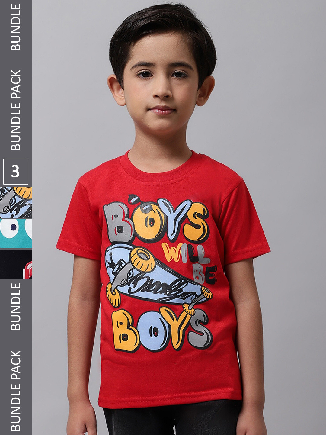 

BAESD Boys Pack Of 3 Printed Cotton T-shirt, Red