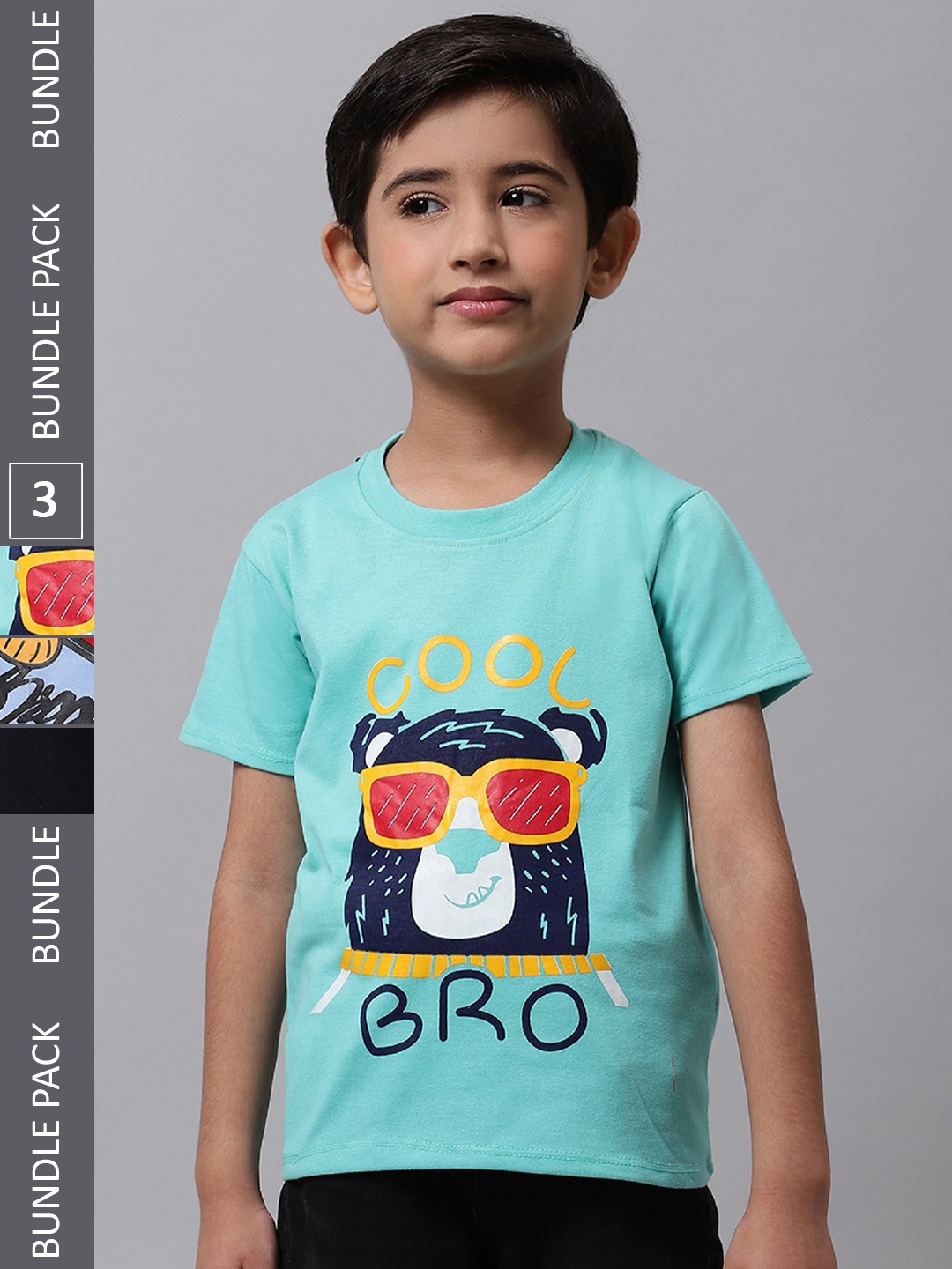 

BAESD Boys Pack Of 3 Graphic Printed Cotton T-shirt, Blue