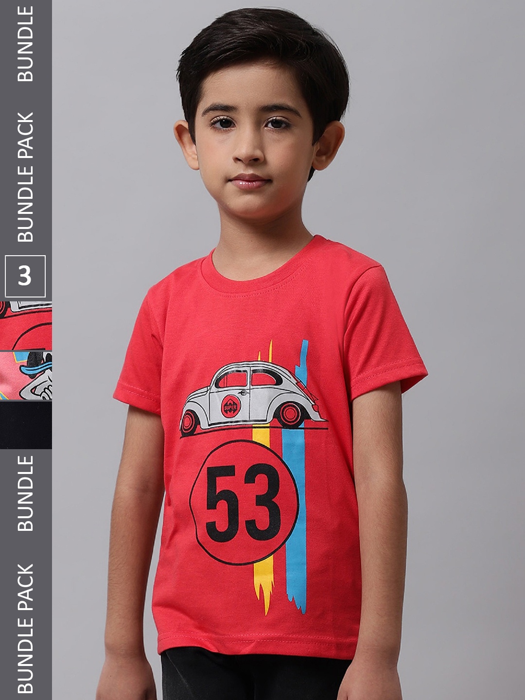 

BAESD Boys Pack Of 3 Printed Round Neck Cotton T-shirts, Red