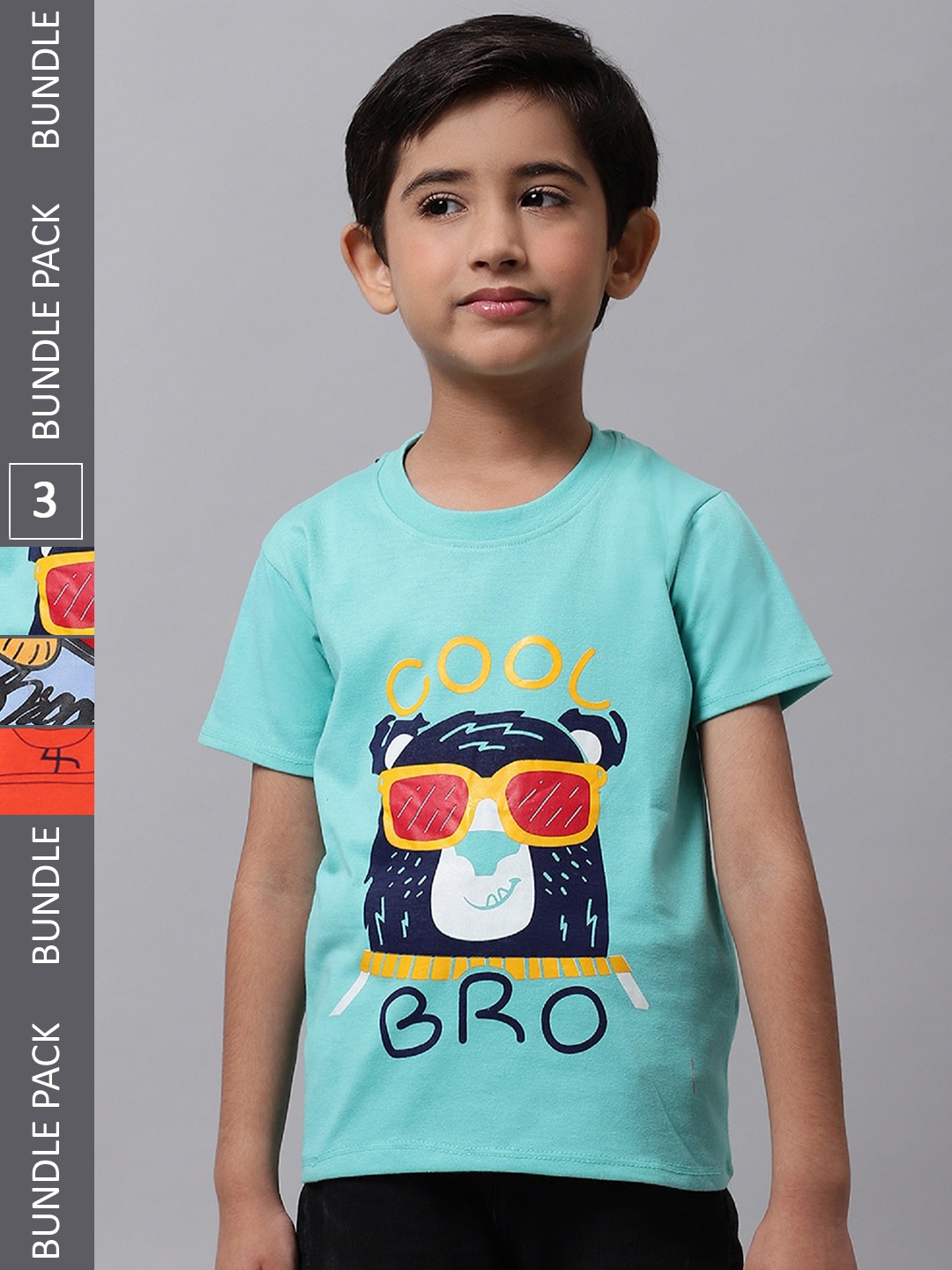 

BAESD Boys Pack Of 3 Graphic Printed Cotton T-shirt, Blue