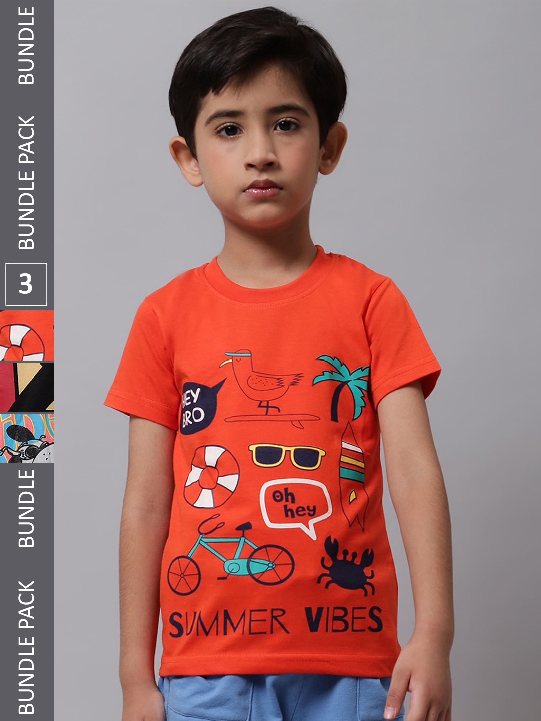 

BAESD Boys Pack Of 3 Graphic Printed Cotton T-Shirts, Orange