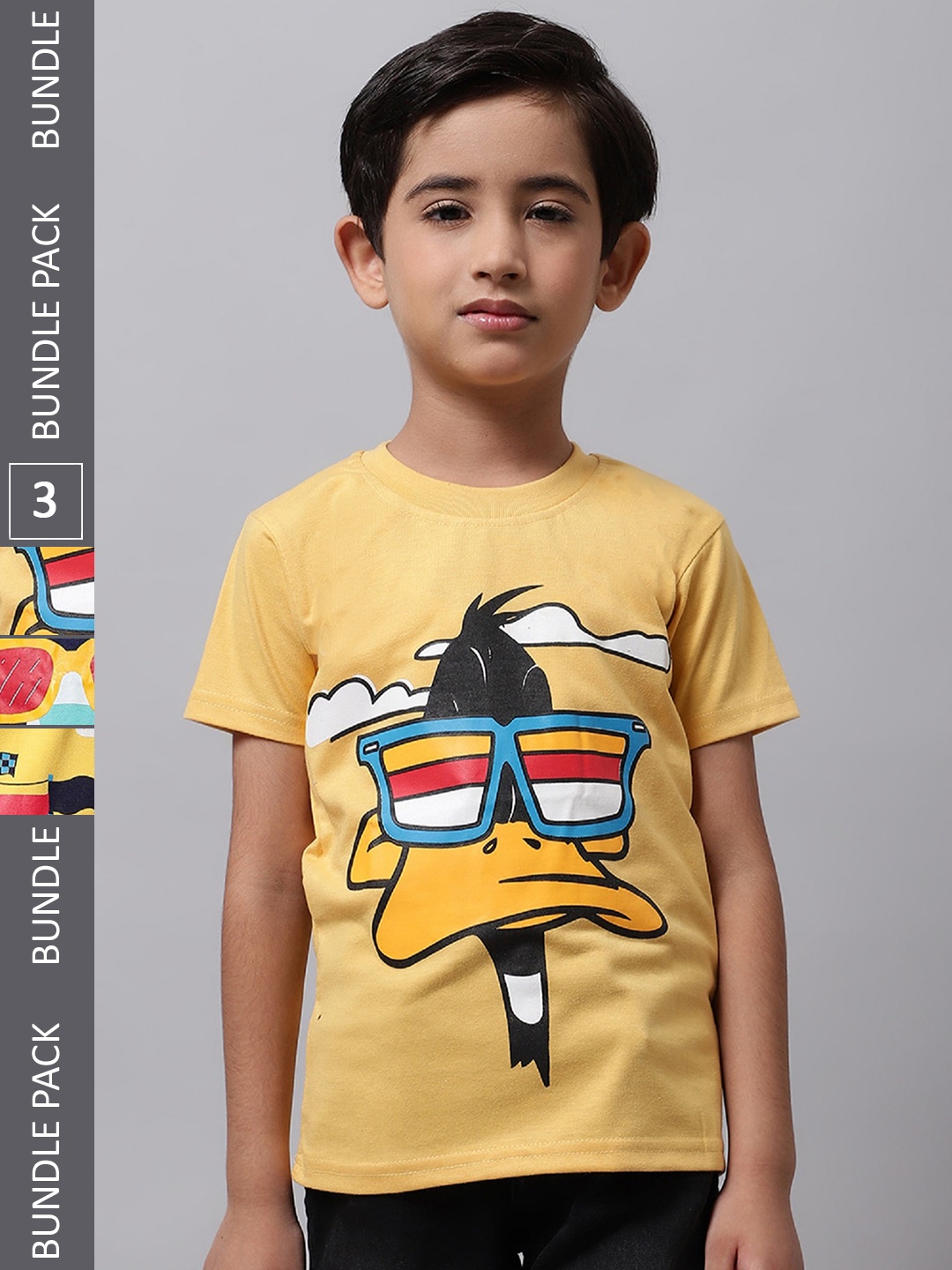 

BAESD Boys Pack Of 3 Graphic Printed Cotton T-shirts, Yellow