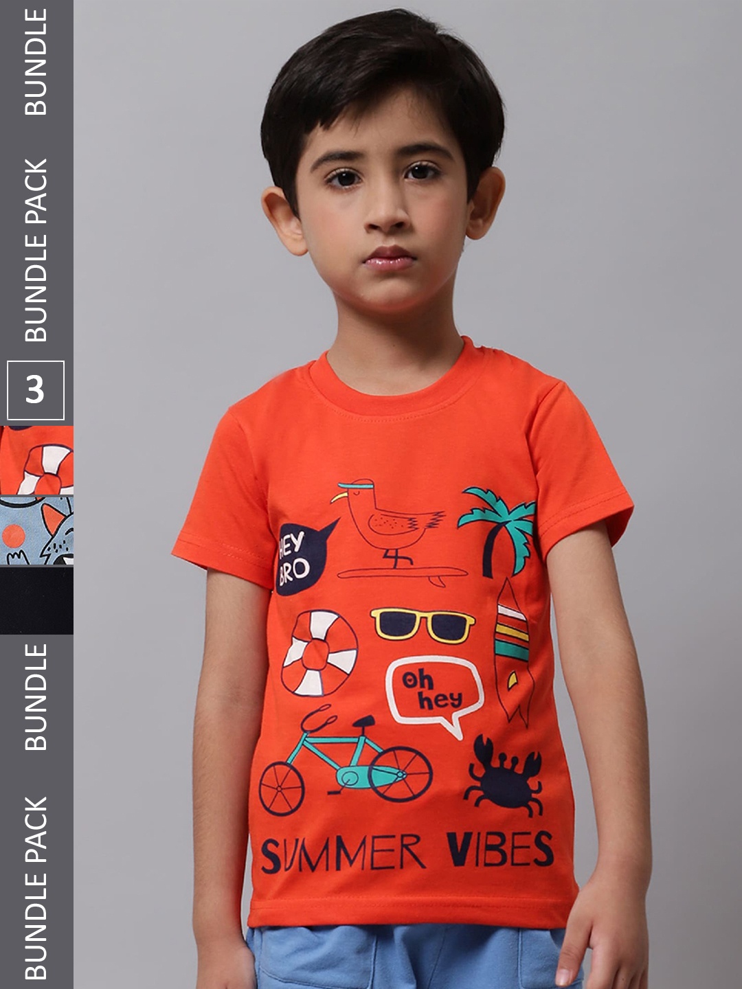 

BAESD Boys Pack Of 3 Printed Cotton T-shirt, Orange