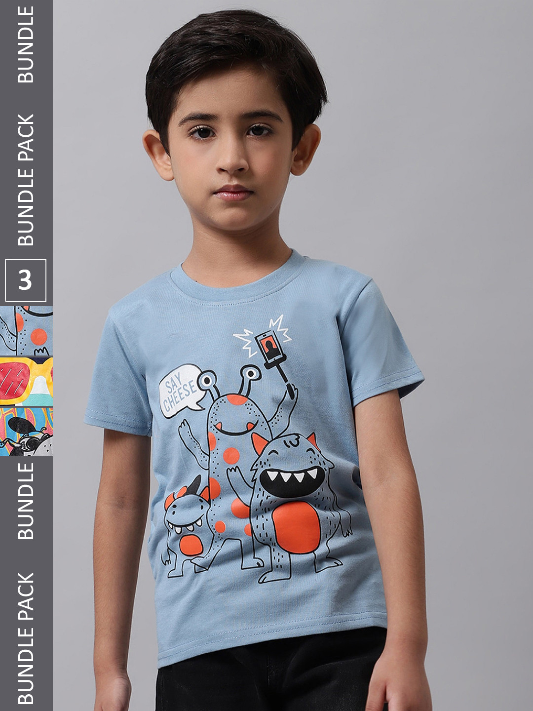 

BAESD Boys Pack Of 3 Graphic Printed Cotton T-Shirt, Blue
