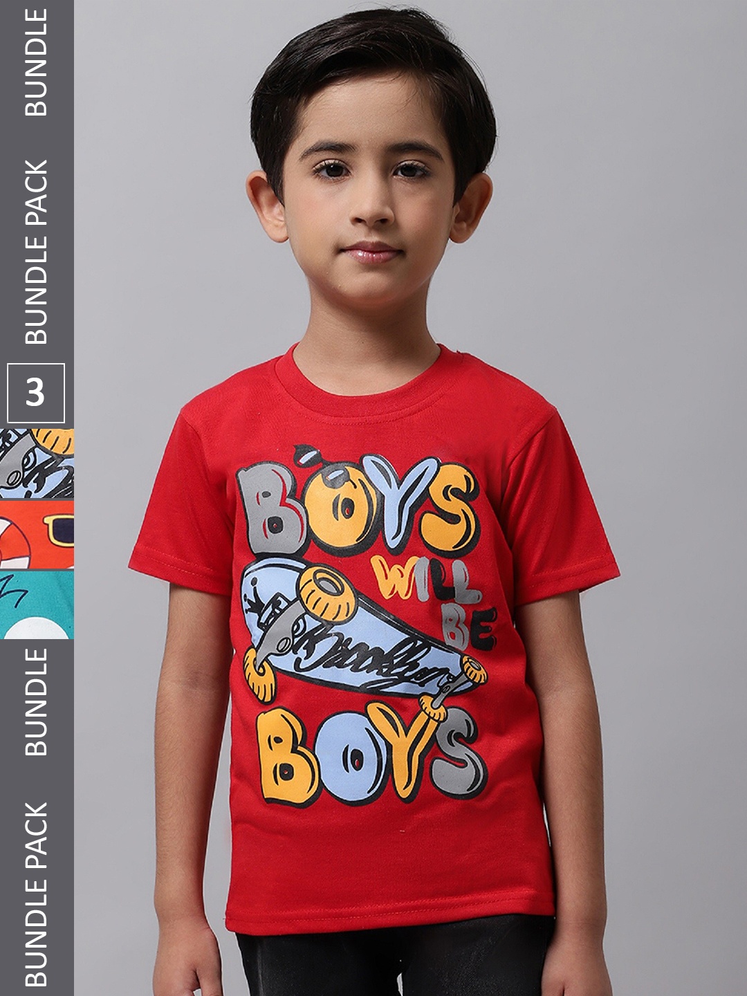 

BAESD Boys Pack Of 3 Printed Cotton T-Shirts, Red