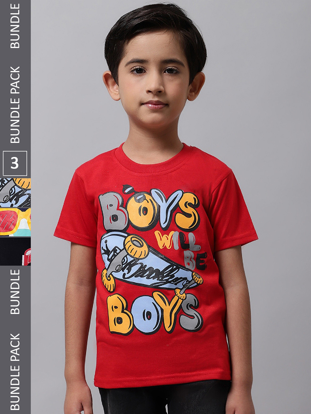 

BAESD Boys Pack Of 3 Graphic Printed Cotton T-Shirt, Red