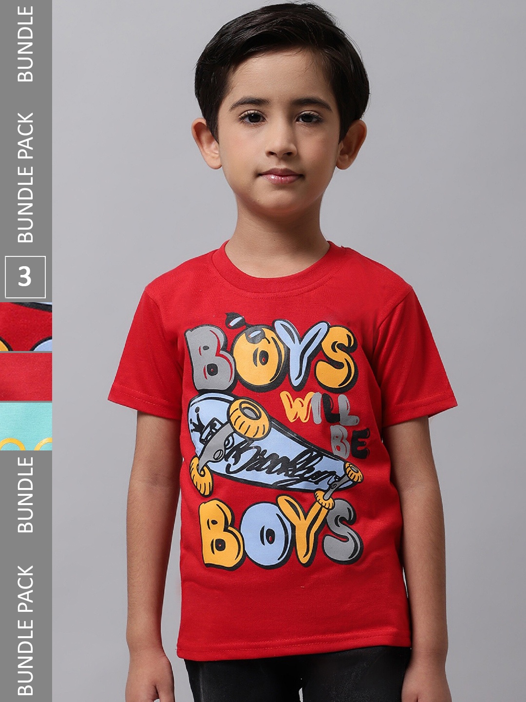 

BAESD Boys Pack Of 3 Printed Cotton Regular T-shirts, Red