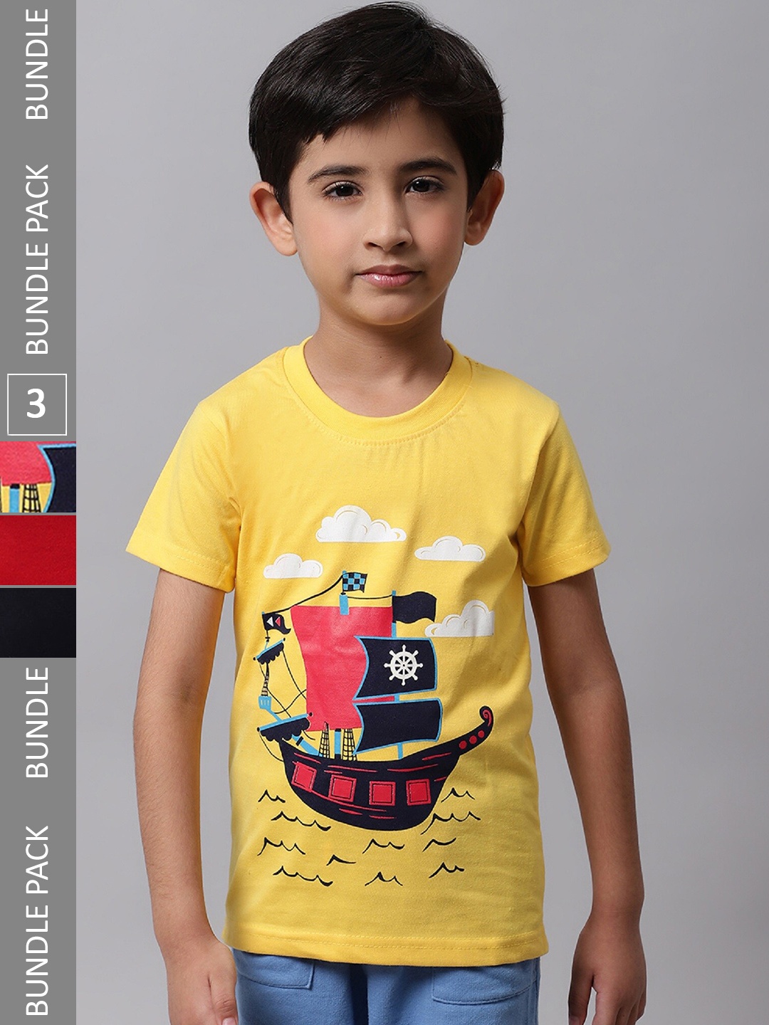 

BAESD Boys Pack Of 3 Printed Cotton T-shirt, Yellow