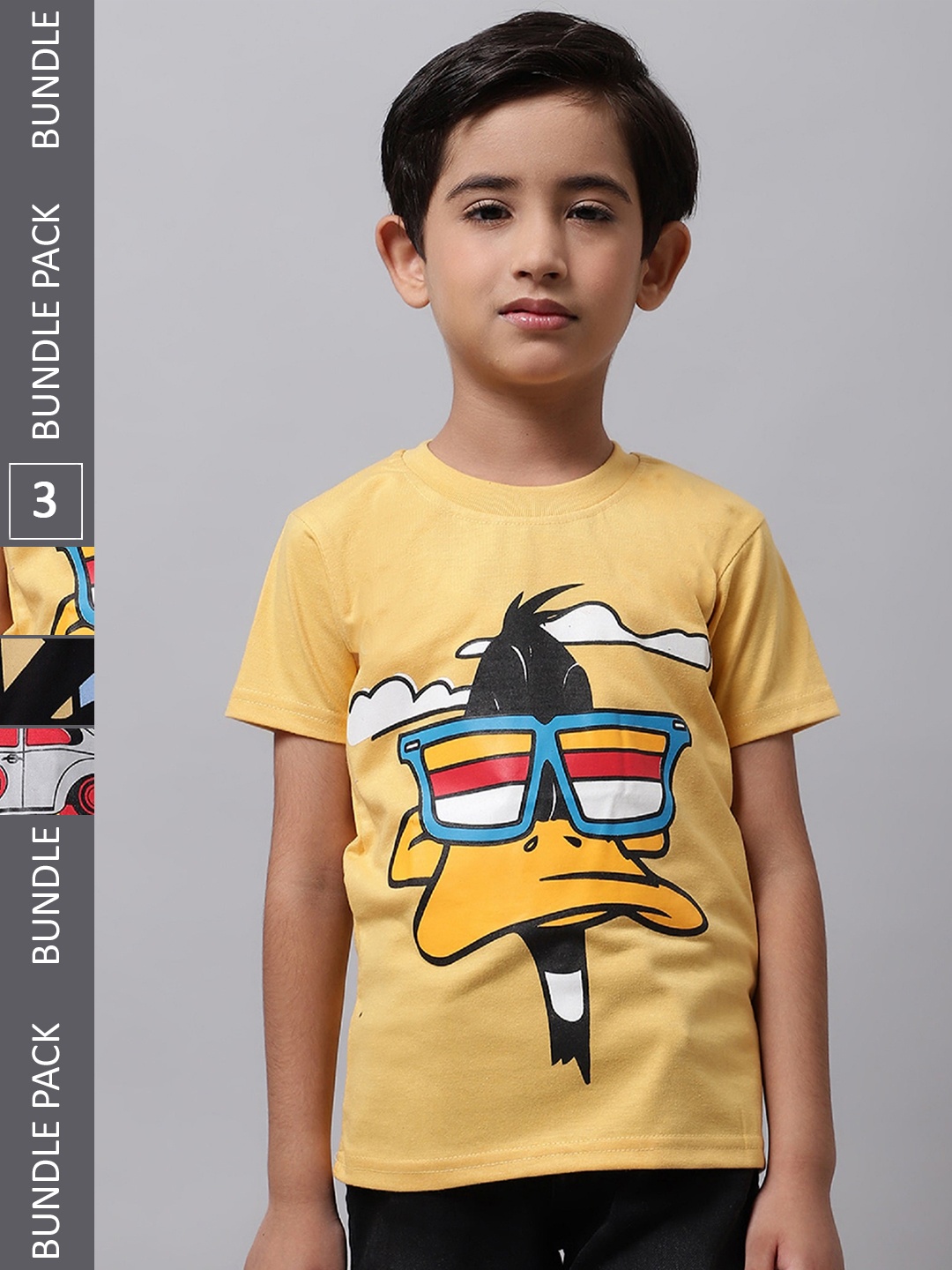 

BAESD Boys Pack Of 3 Graphic Printed Cotton T-shirts, Yellow