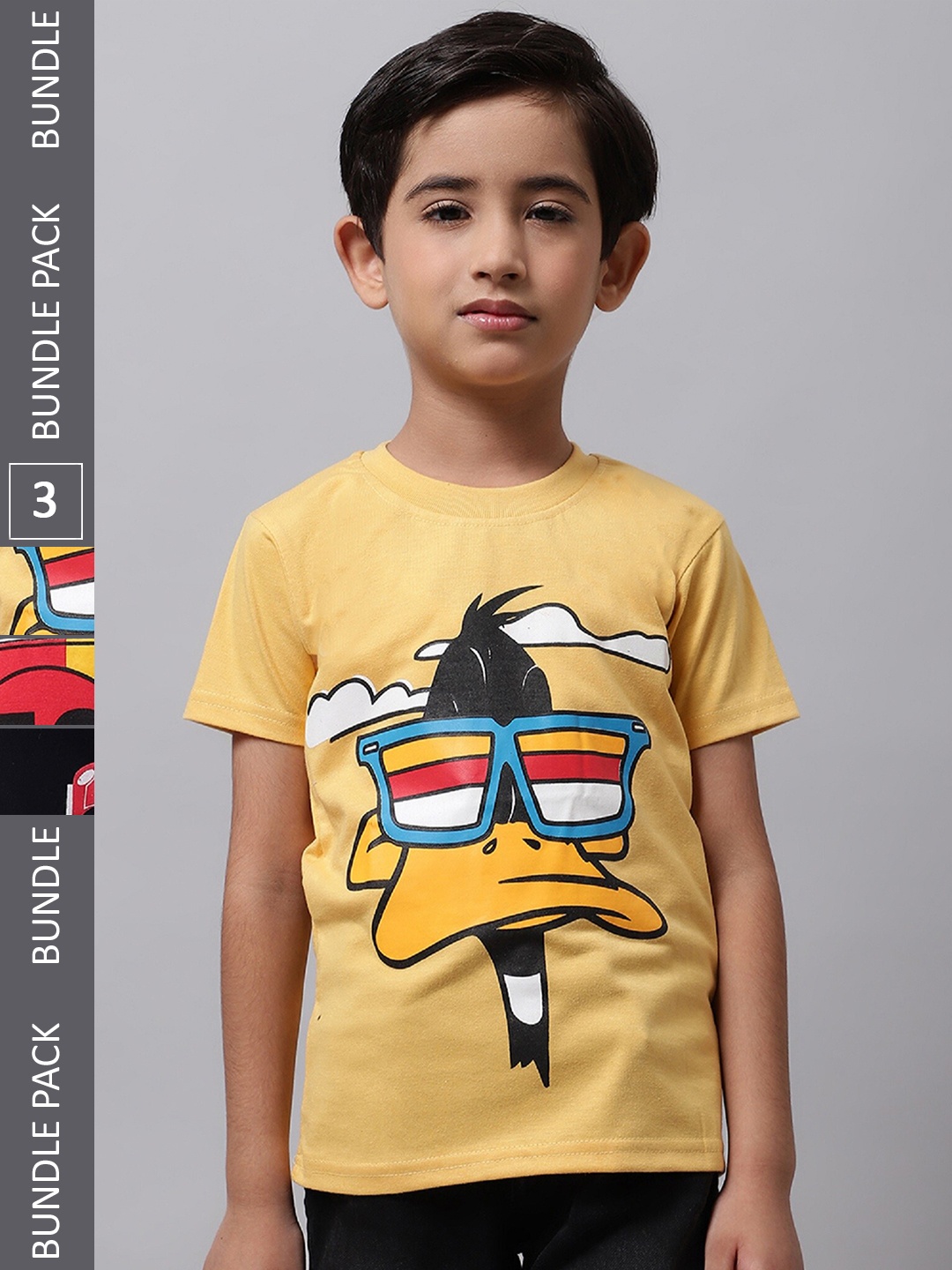 

BAESD Boys Pack Of 3 Printed Cotton T-shirts, Yellow