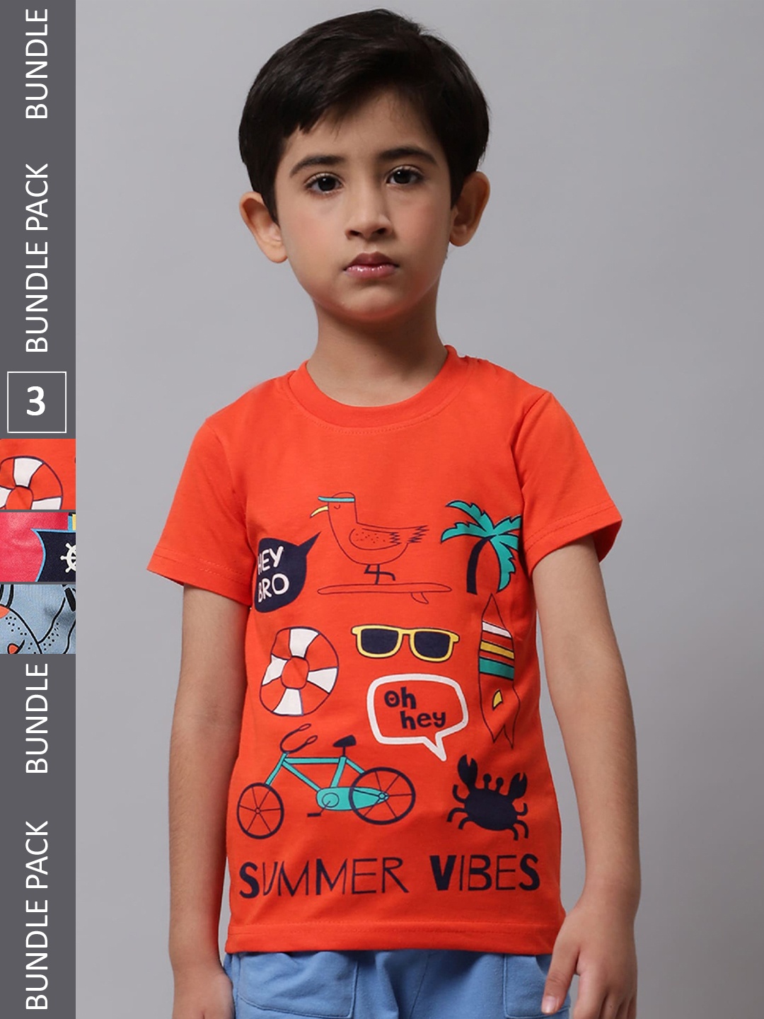 

BAESD Boys Pack Of 3 Graphic Printed Regular Fit Cotton Tshirt, Orange