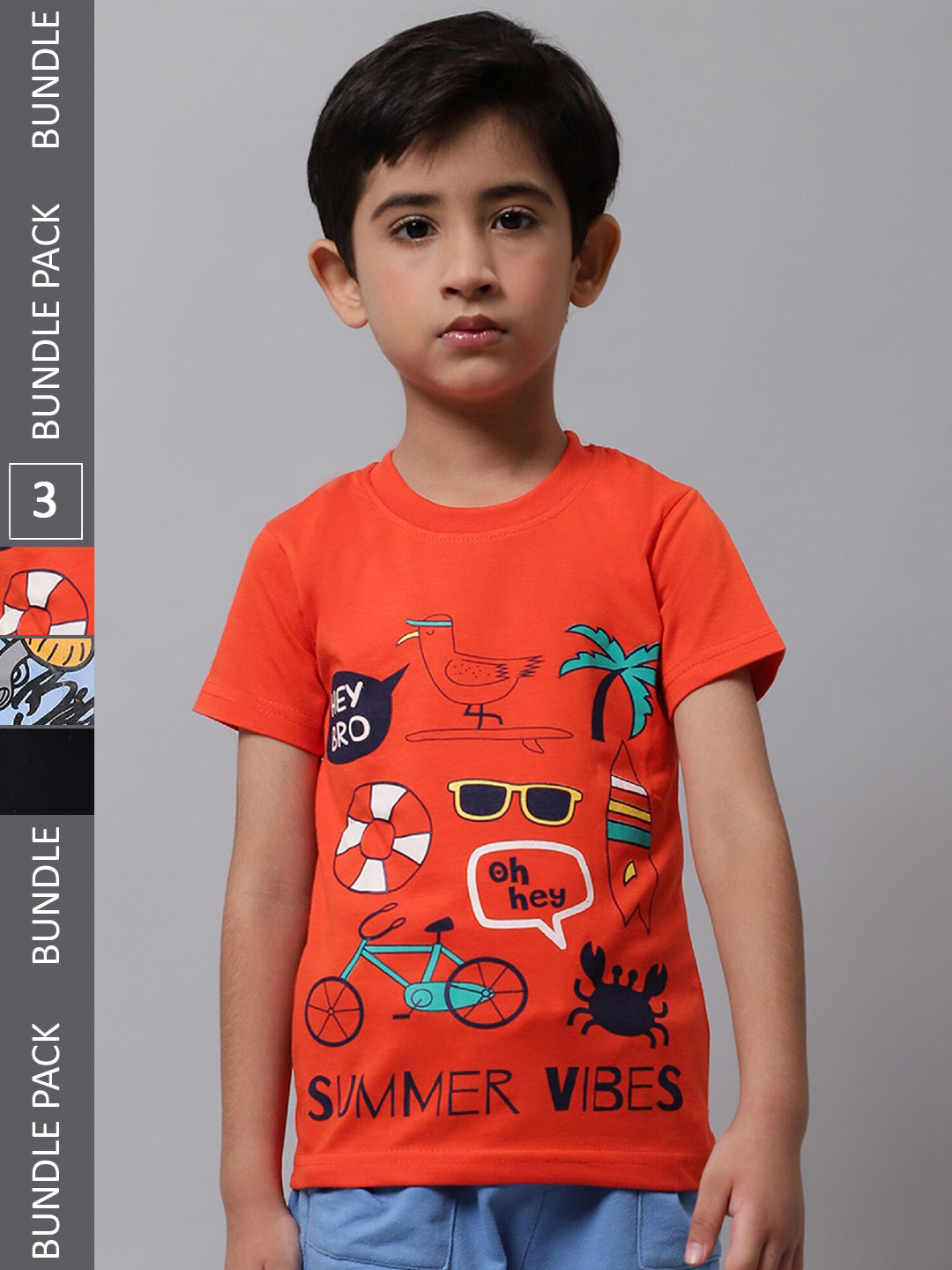 

BAESD Boys Pack Of 3 Graphic Printed Regular Fit Cotton Tshirt, Orange