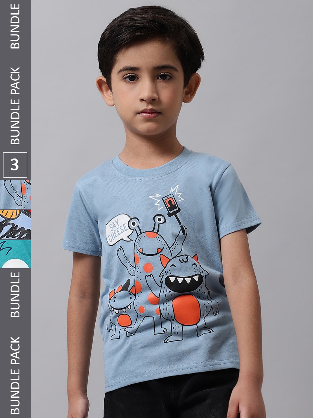 

BAESD Boys Pack Of 3 Graphic Printed Cotton T-shirt, Grey