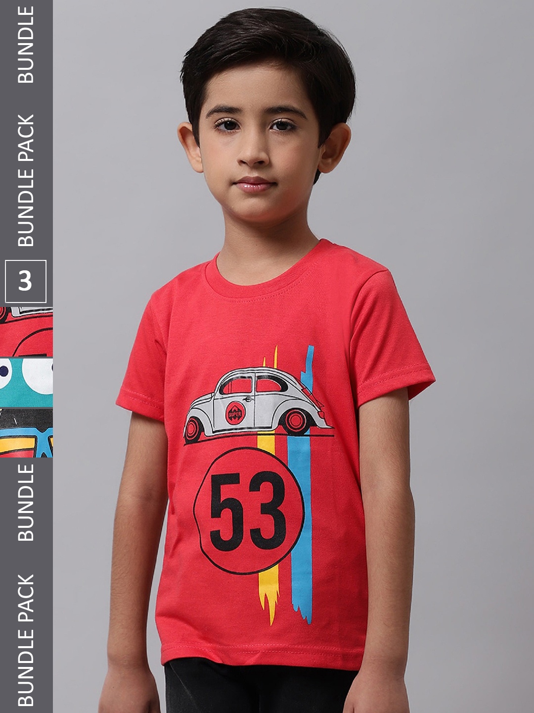 

BAESD Boys Pack Of 3 Graphic Printed Cotton T-shirt, Red