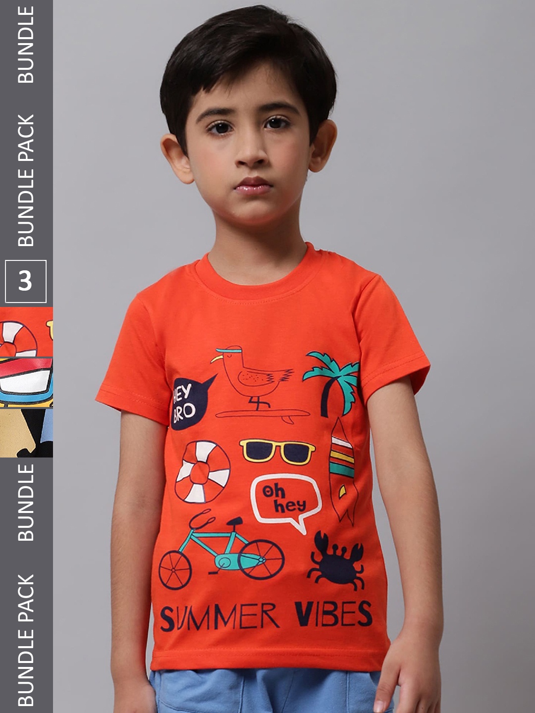 

BAESD Boys Pack Of 3 Graphic Printed Cotton T-shirts, Orange