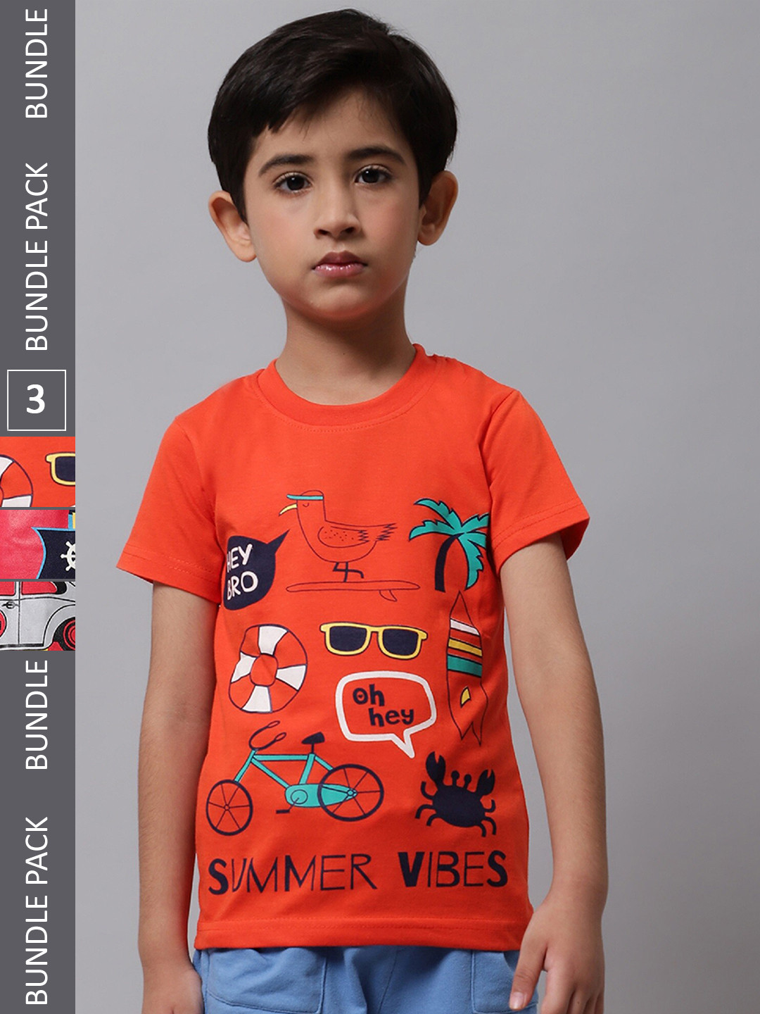 

BAESD Boys Pack Of 3 Graphic Printed Cotton T-Shirt, Orange