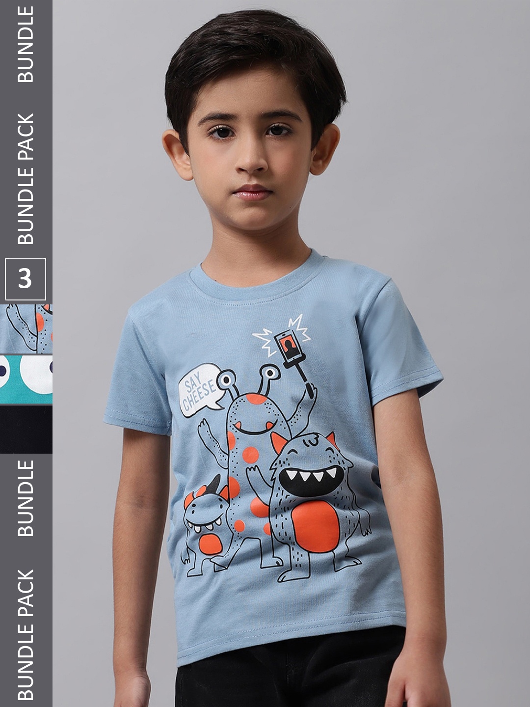 

BAESD Boys Pack of 3 Printed Cotton T-shirts, Blue