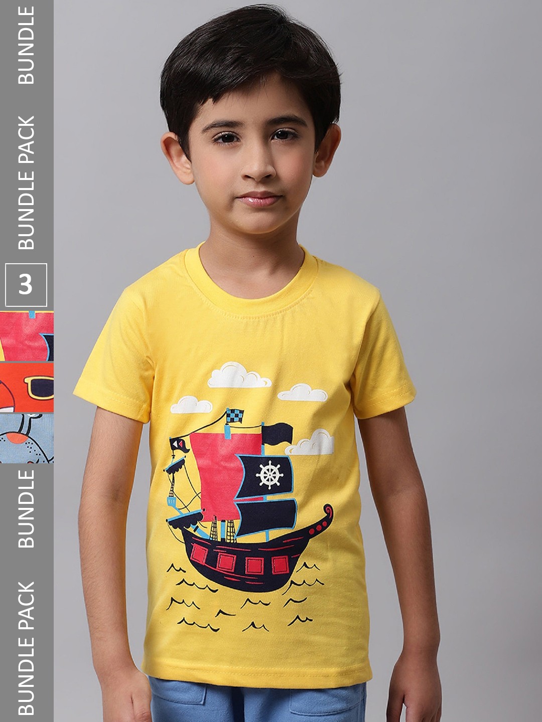 

BAESD Boys Pack Of 3 Printed Cotton T-shirt, Yellow