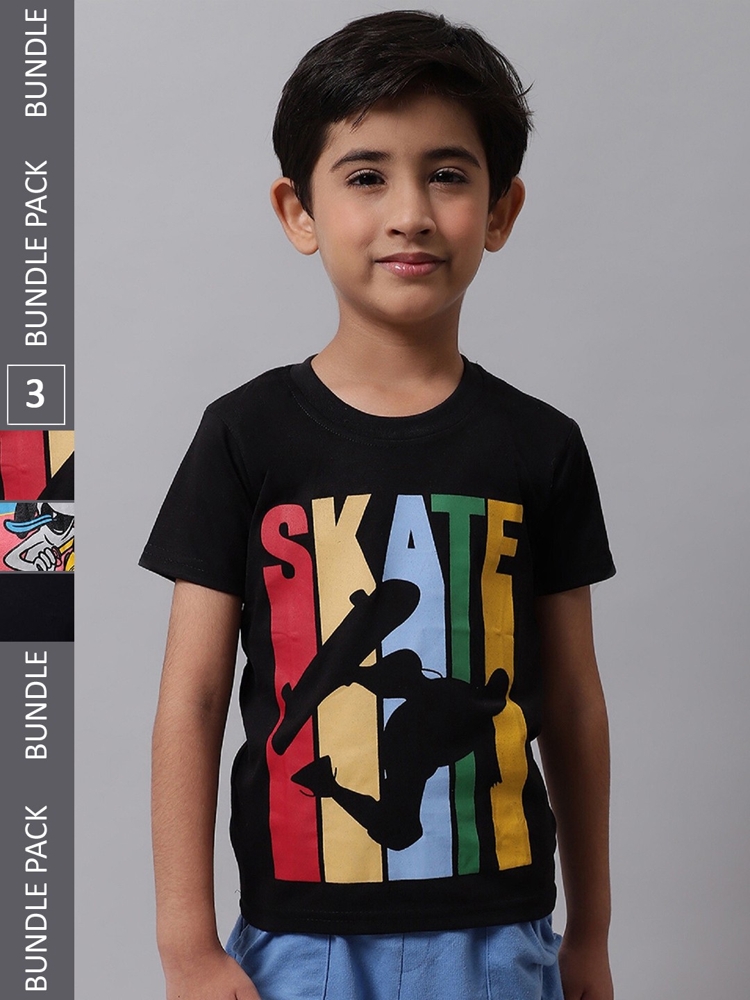 

BAESD Boys Pack Of 3 Graphic Printed Cotton T-shirt, Black