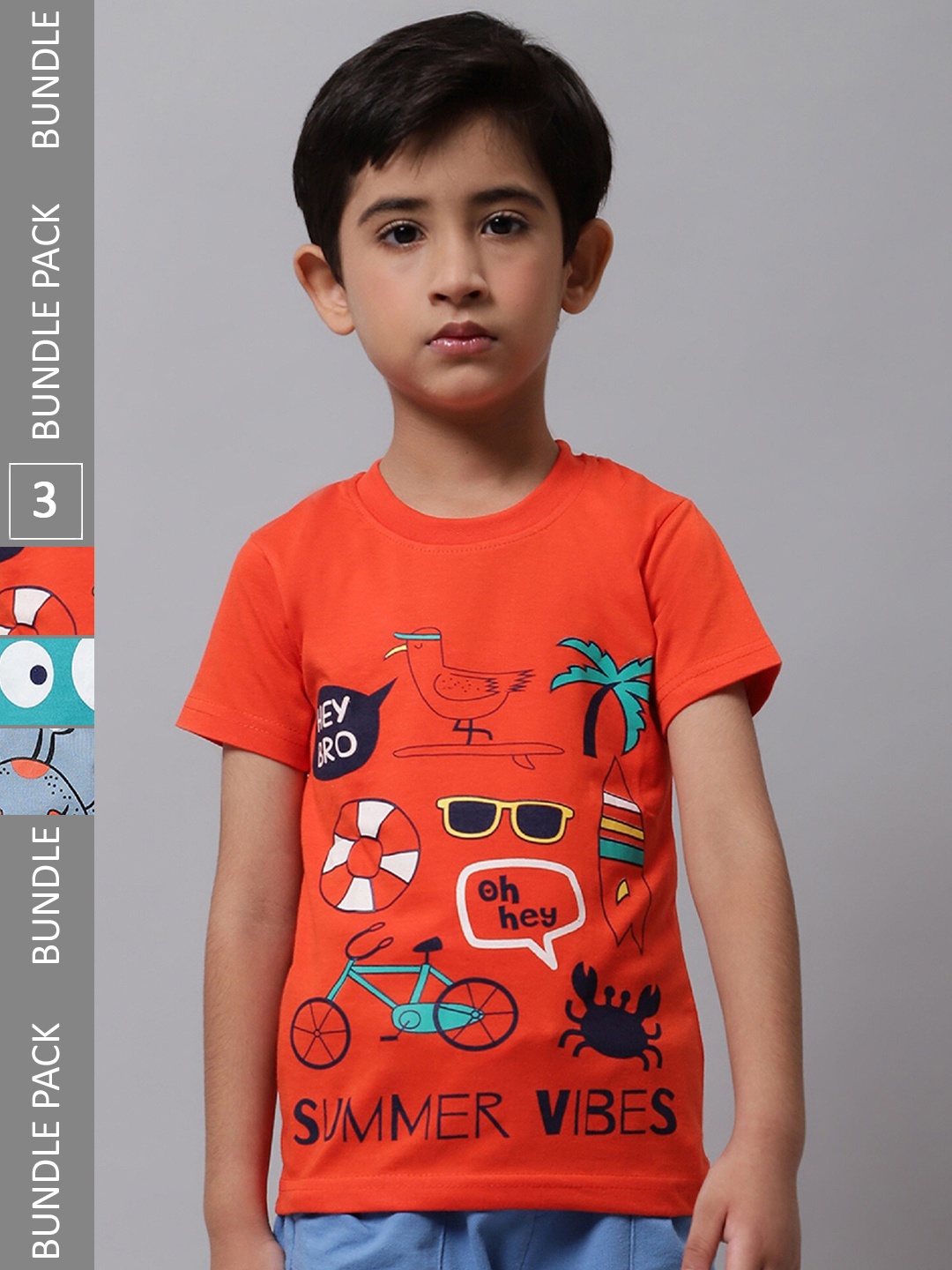 

BAESD Boys Pack Of 3 Graphic Printed Cotton T-shirt, Orange