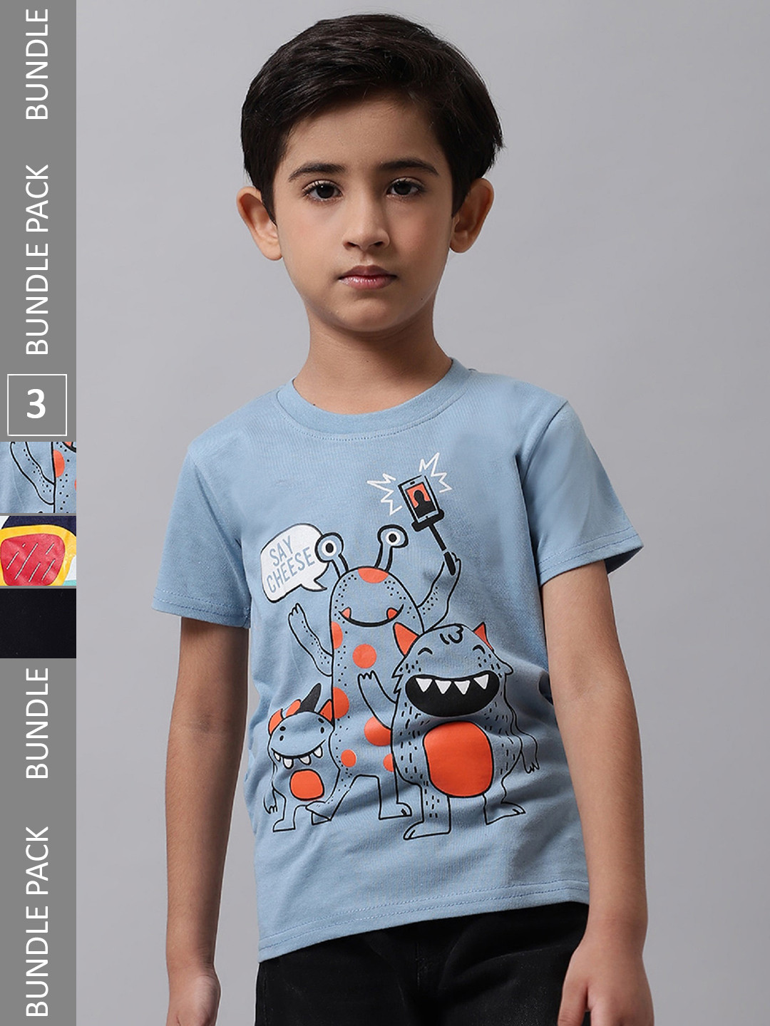 

BAESD Boys Pack Of 3 Printed Cotton T-shirt, Grey
