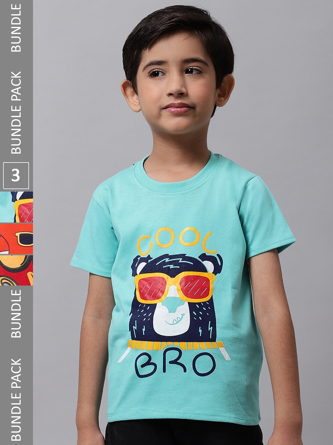 

BAESD Boys Pack Of 3 Graphic Printed Cotton T-shirt, Blue