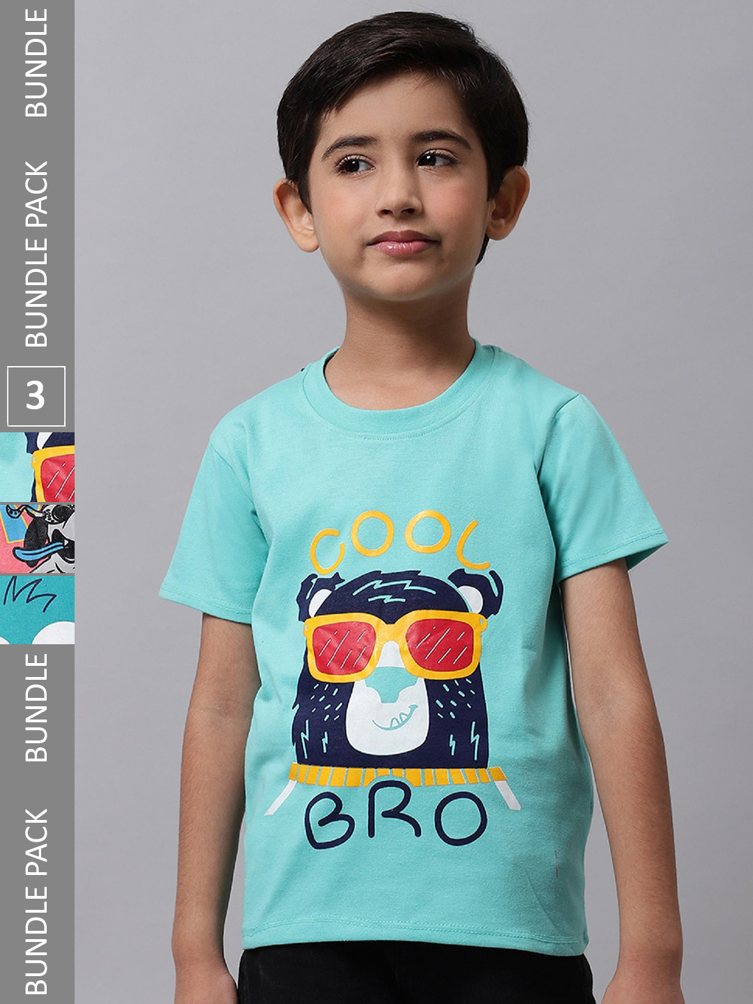 

BAESD Boys Pack Of 3 Graphic Printed Cotton T-Shirts, Blue