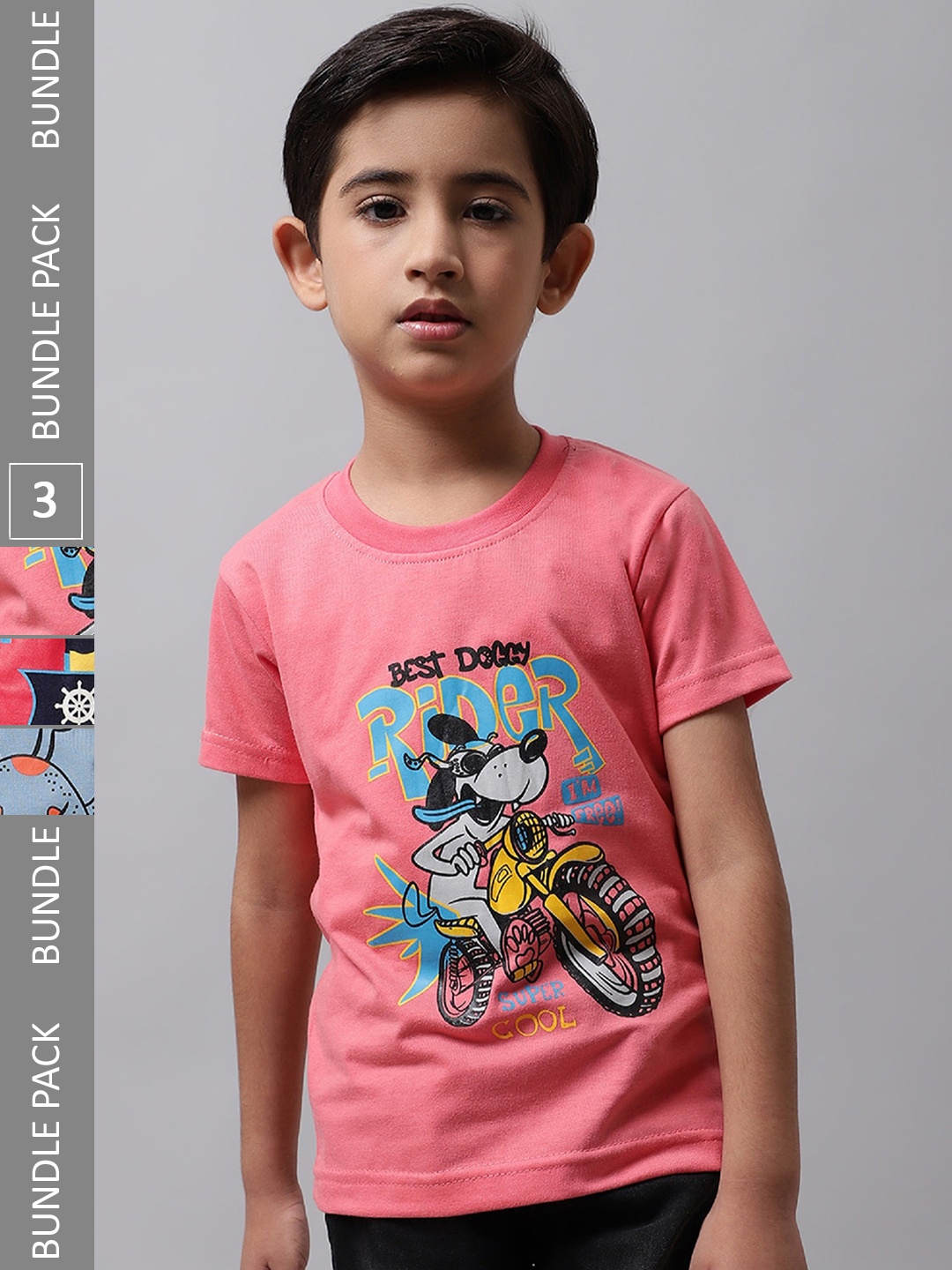 

BAESD Boys Pack Of 3 Graphic Printed Short Sleeves Cotton T-shirt, Pink