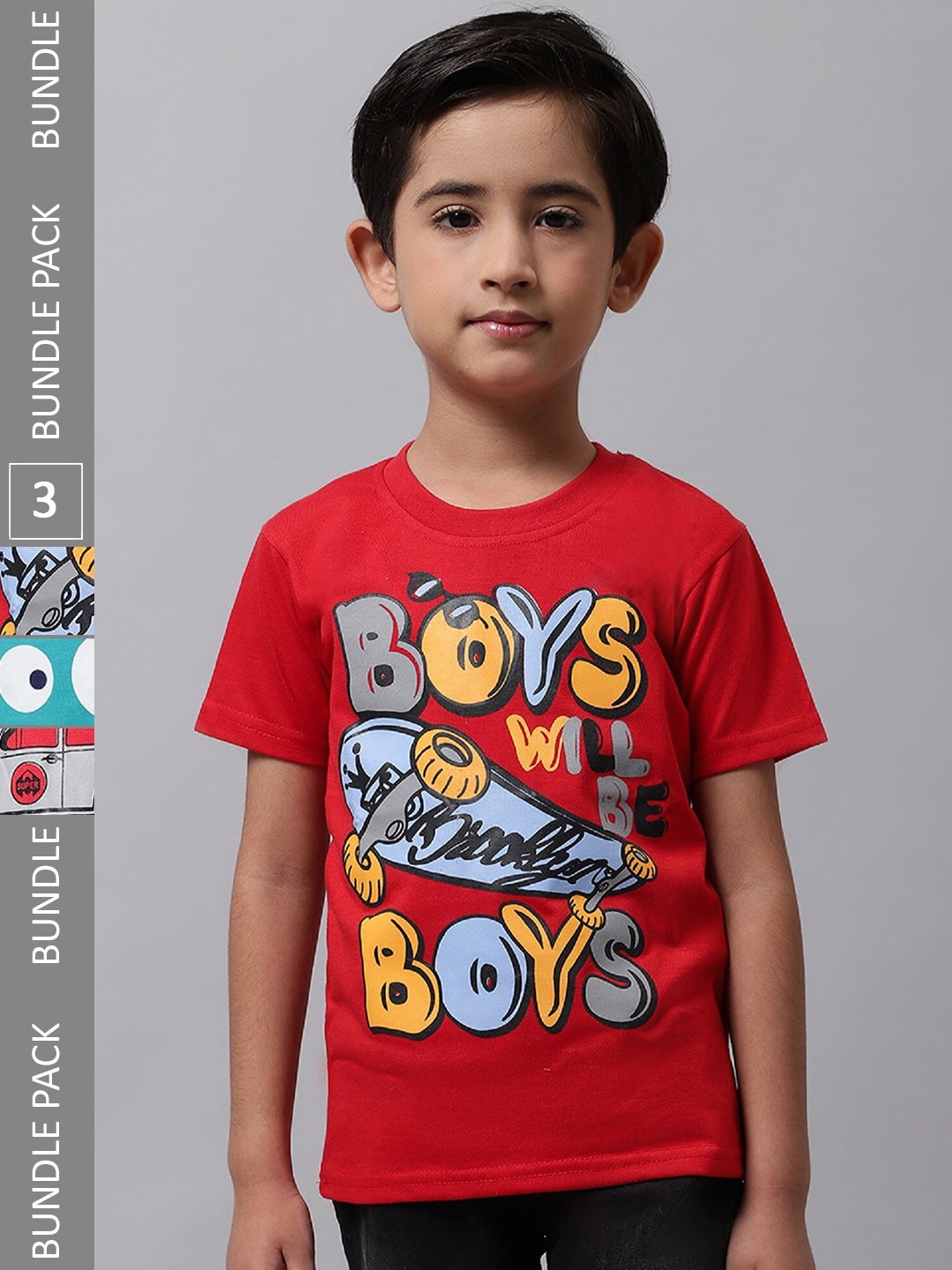 

BAESD Boys Pack Of 3 Typography Printed Cotton T-shirt, Red