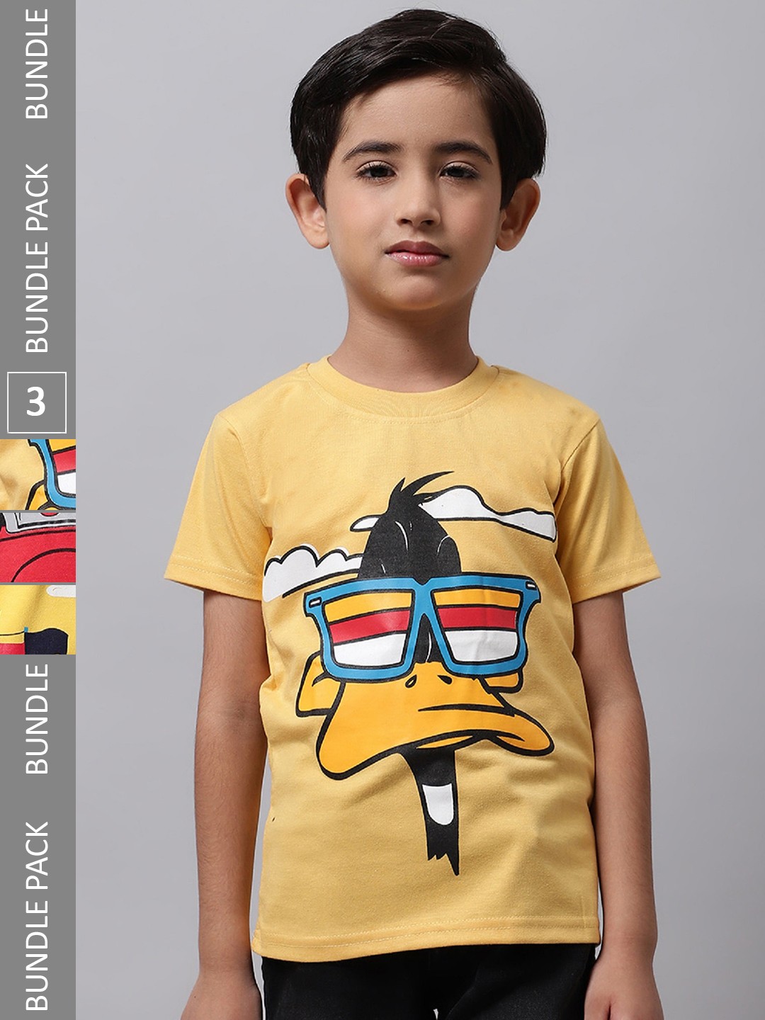 

BAESD Boys Pack Of 3 Graphic Printed Cotton T-shirt, Yellow