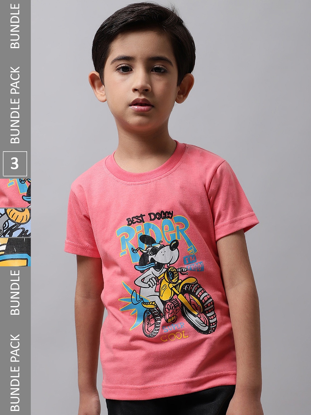 

BAESD Boys Pack Of 3 Graphic Printed Cotton T-shirt, Peach