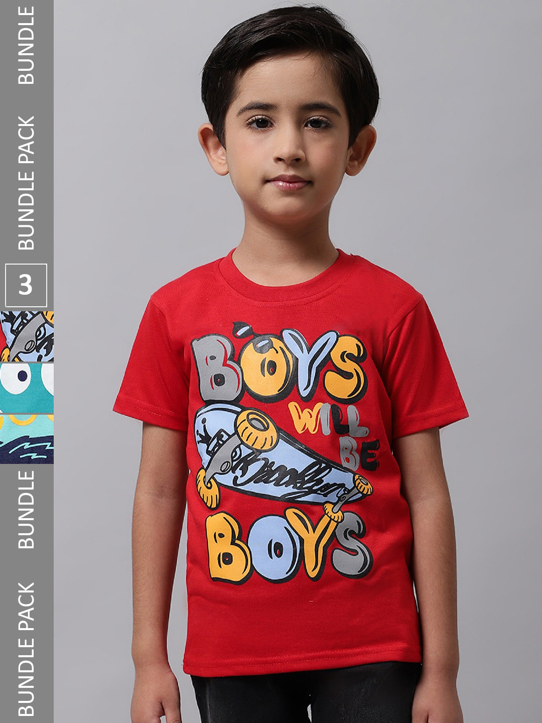 

BAESD Boys Pack of 3 Printed Cotton T-shirts, Red