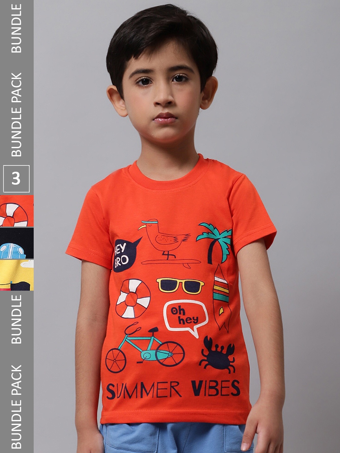 

BAESD Boys Pack Of 3 Printed Cotton T-shirts, Orange