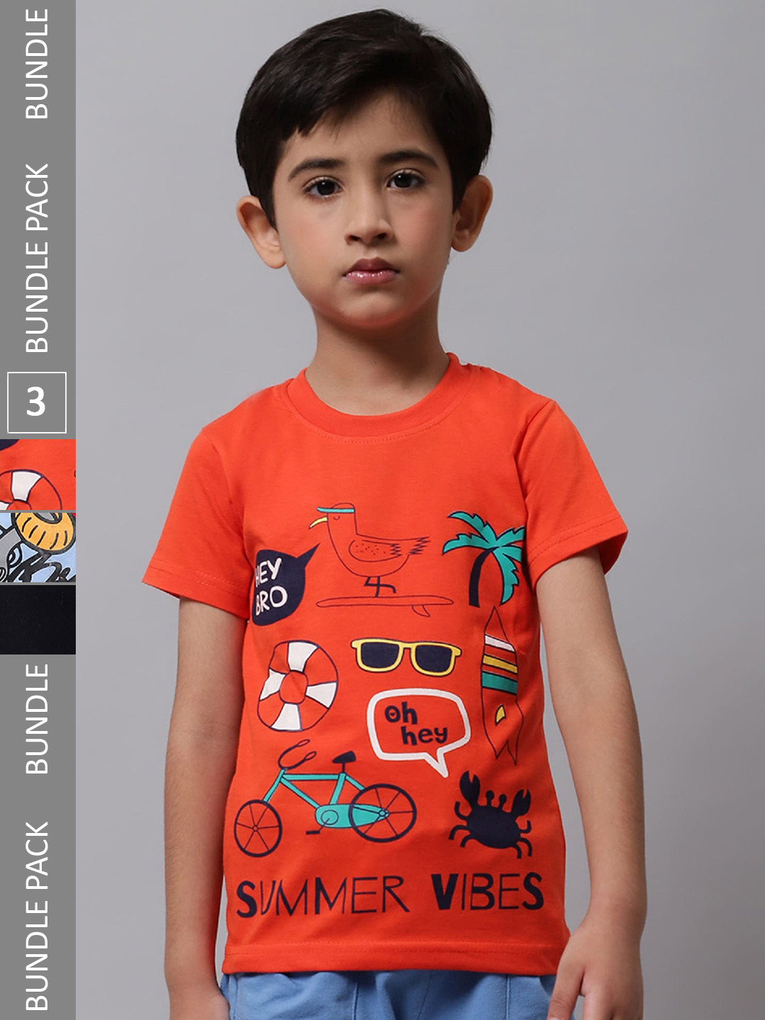 

BAESD Boys Pack of 3 Printed Cotton T-shirts, Orange