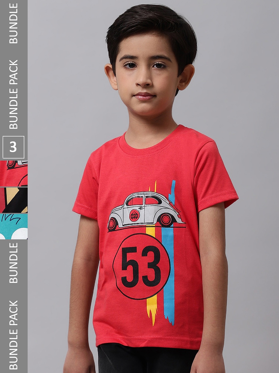 

BAESD Boys Pack Of 3 Graphic Printed Regular Fit Cotton Tshirt, Coral