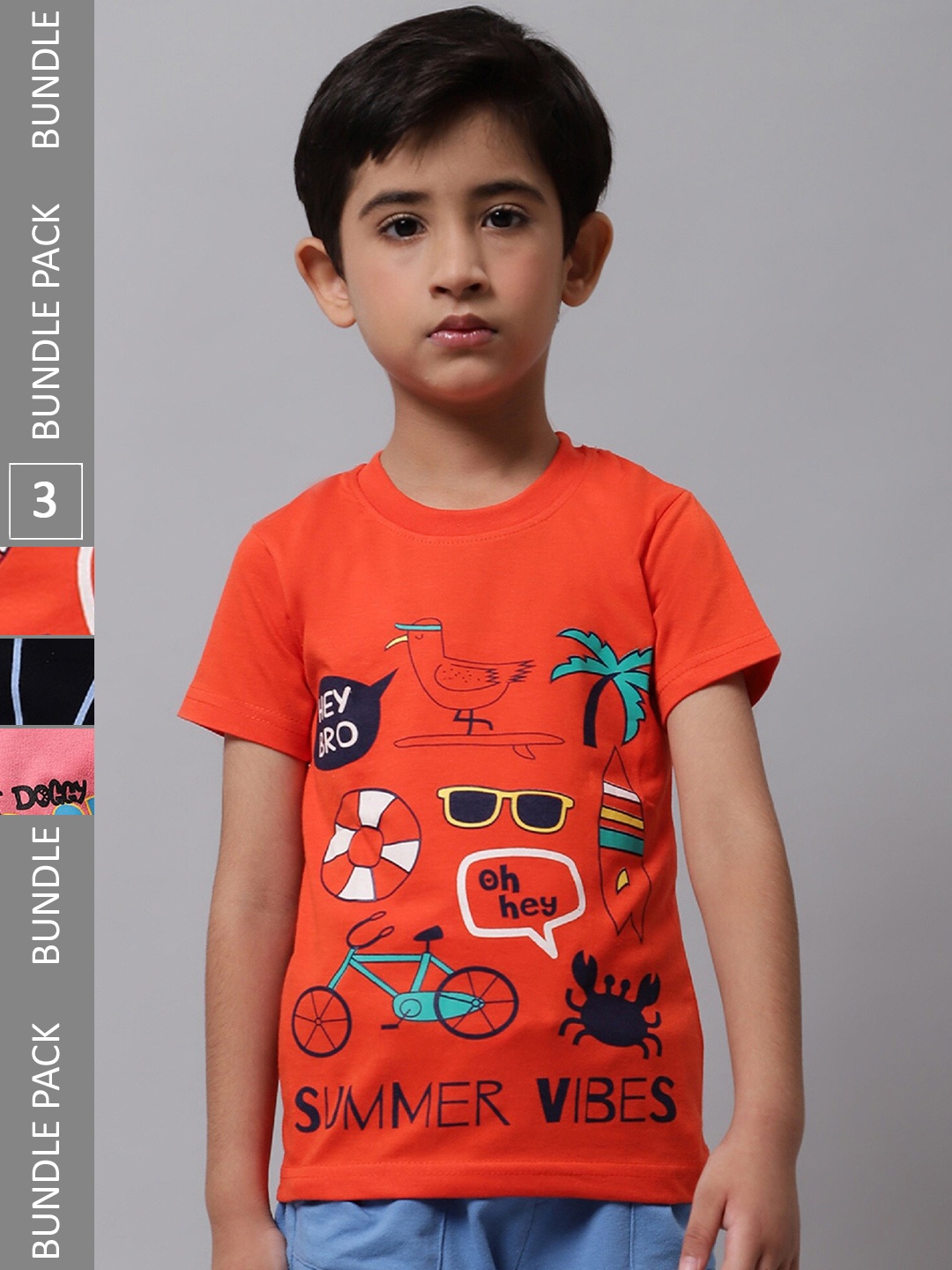 

BAESD Boys Pack Of 3 Printed Cotton Regular T-shirts, Orange