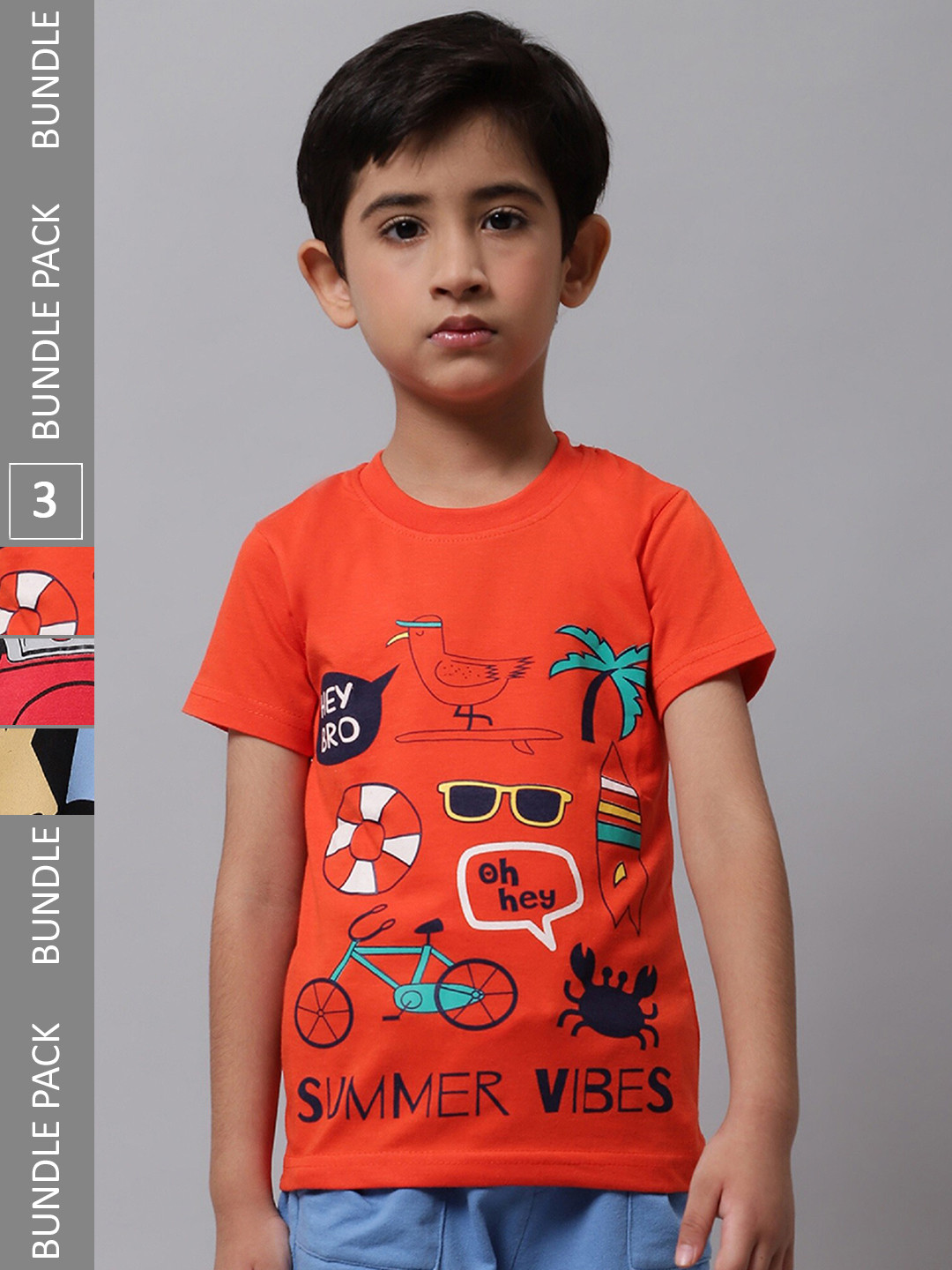 

BAESD Boys Pack Of 3 Printed Cotton T-shirts, Orange