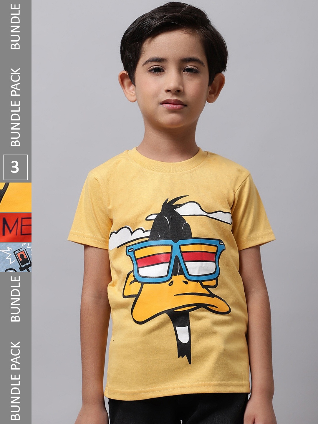 

BAESD Boys Pack Of 3 Graphic Printed Cotton T-shirts, Yellow