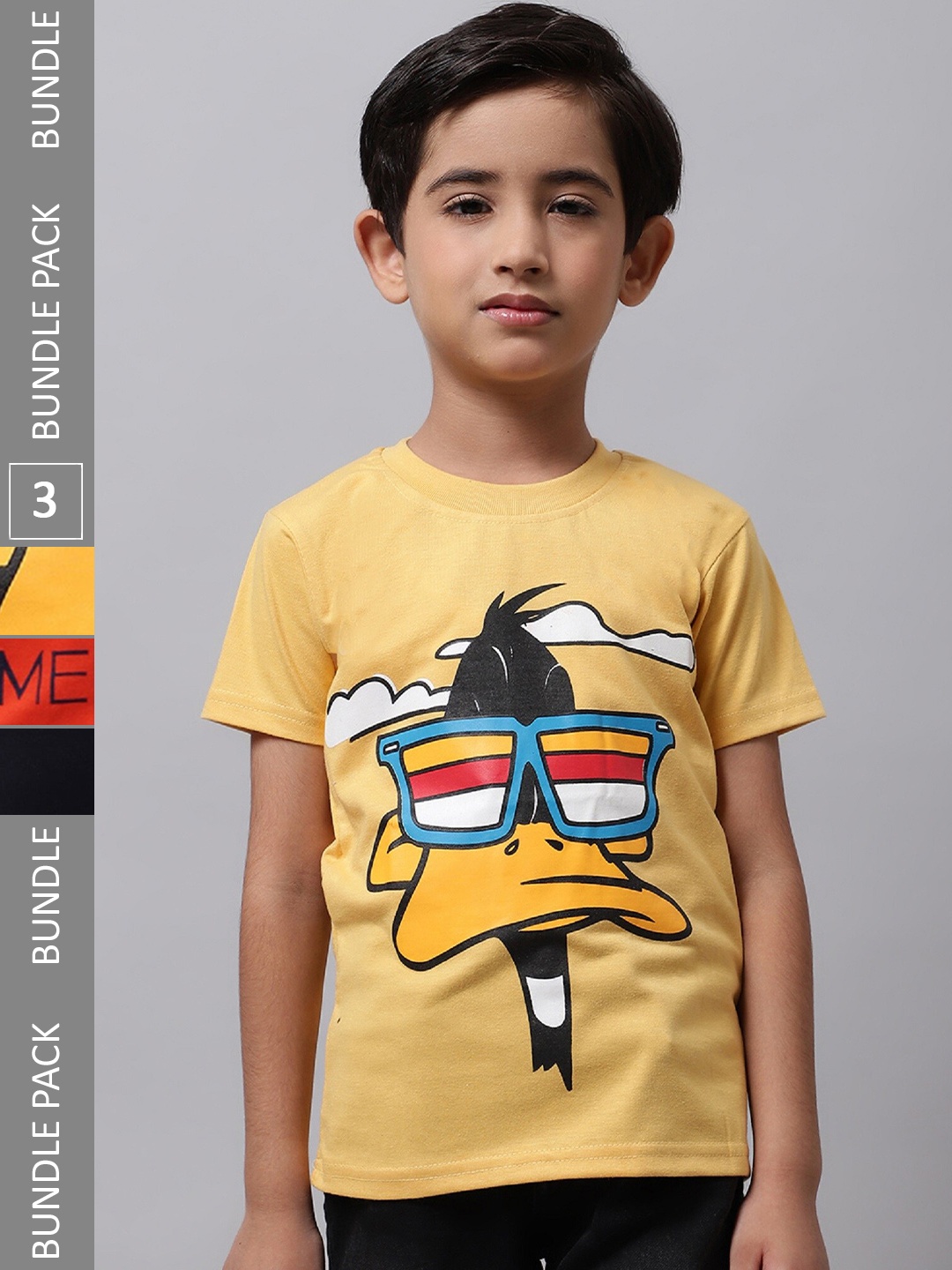 

BAESD Boys Pack Of 3 Graphic Printed Pure Cotton T-shirt, Yellow