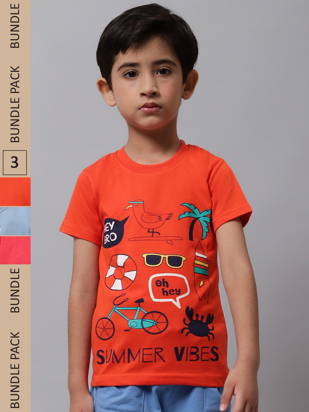 

BAESD Boys Pack Of 3 Conversational Printed Cotton T-shirt, Orange