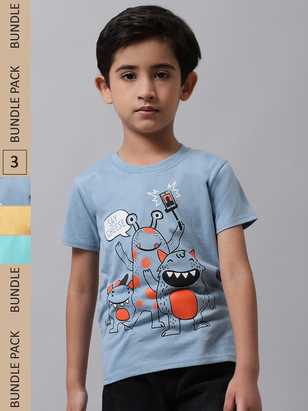 

BAESD Boys Pack Of 3 Graphic Printed Cotton T-shirt, Grey