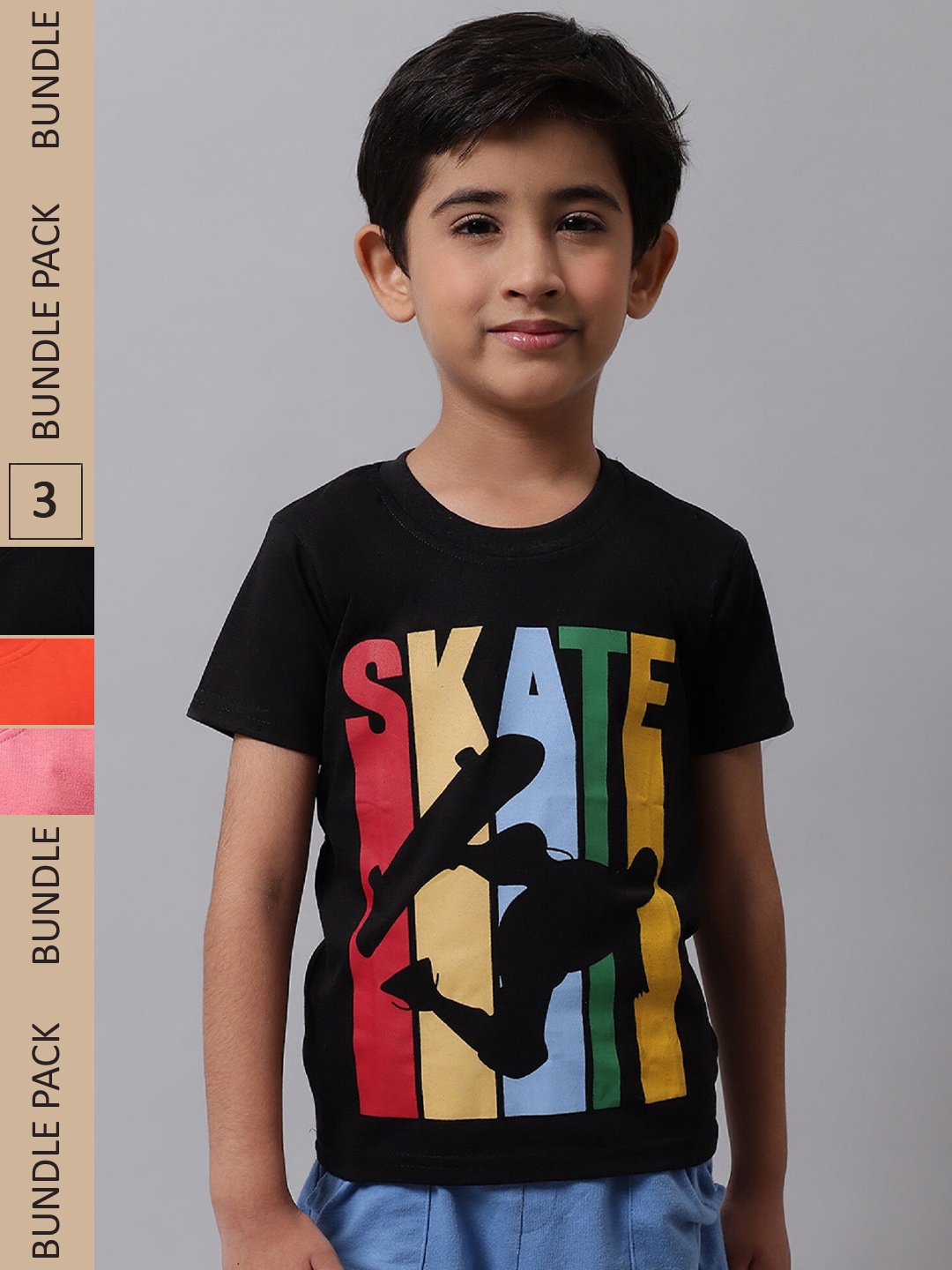 

BAESD Boys Pack Of 3 Printed Cotton T-shirt, Black