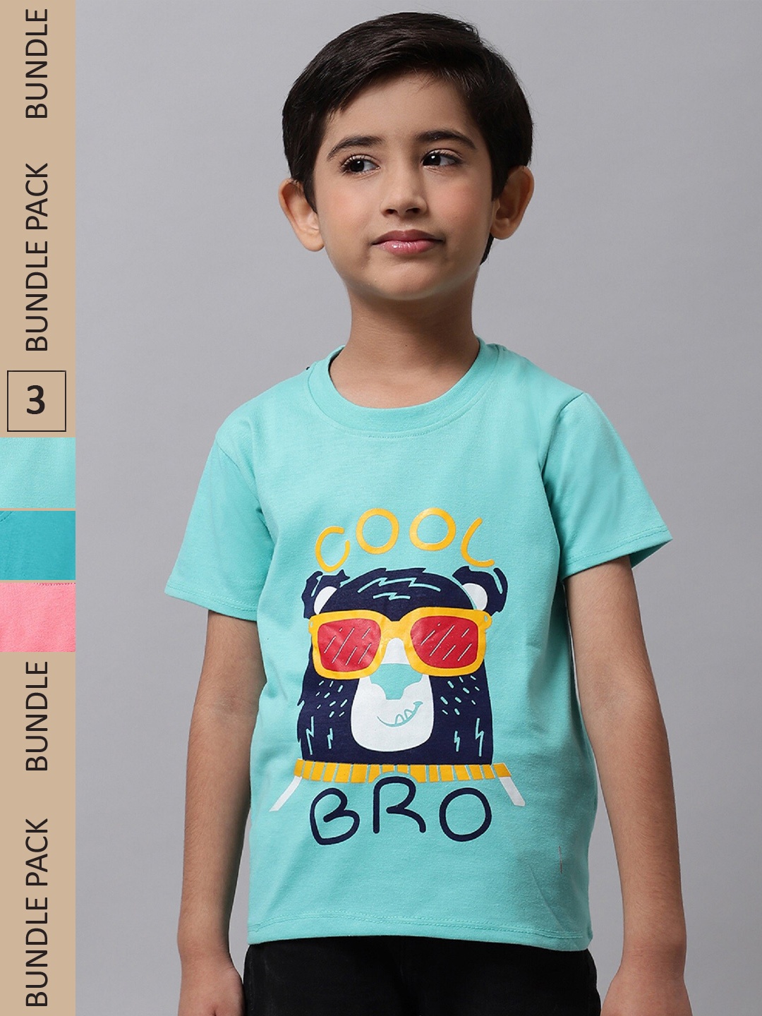 

BAESD Boys Pack Of 3 Printed Cotton T-shirt, Sea green