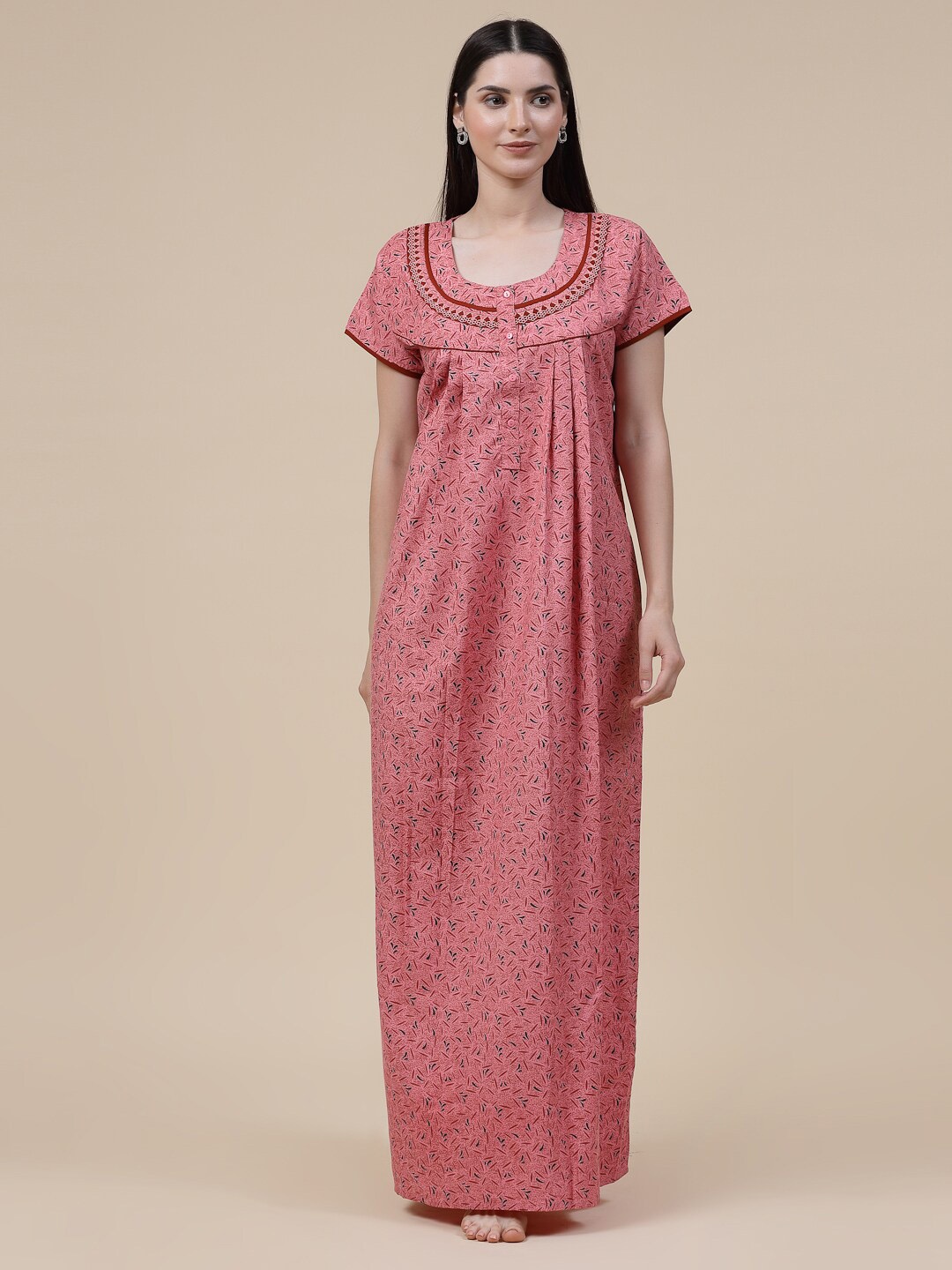 

Sweet Dreams Red Abstract Printed Pure Cotton Maxi Nightdress